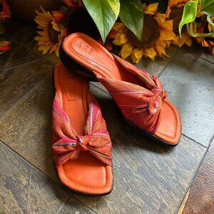 Art Effects Tropical Stripe Fabric Bow Sandals/Slides